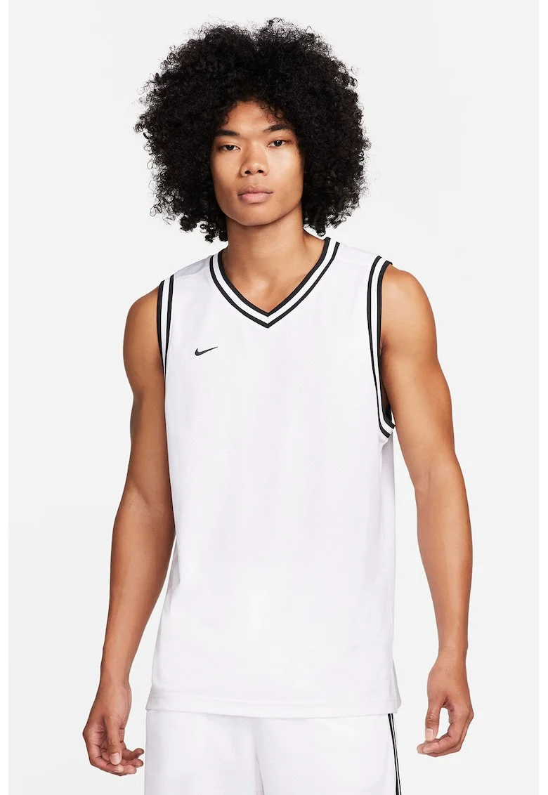 Tricou fara maneci cu decolteu in V pentru baschet, Negru/Alb optic