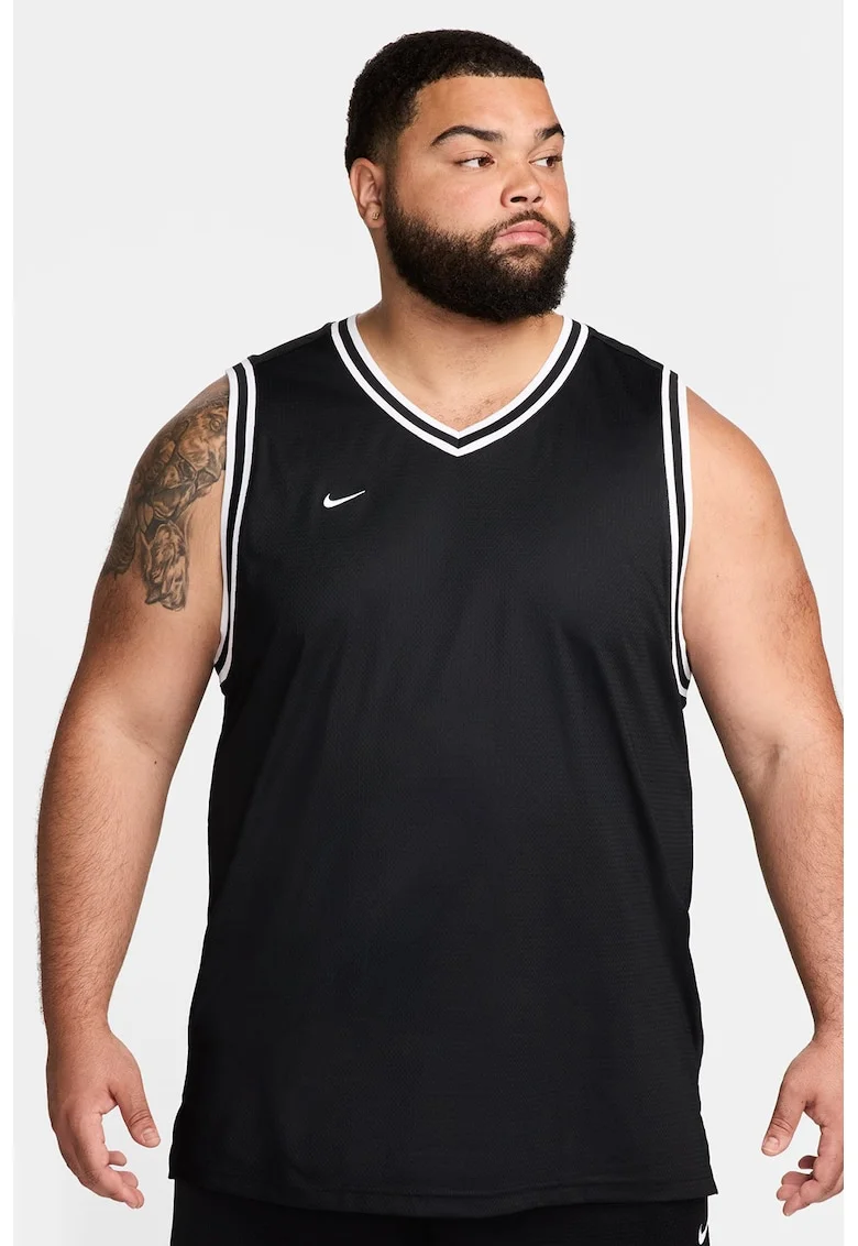 Tricou fara maneci cu decolteu in V pentru baschet, Alb/Negru