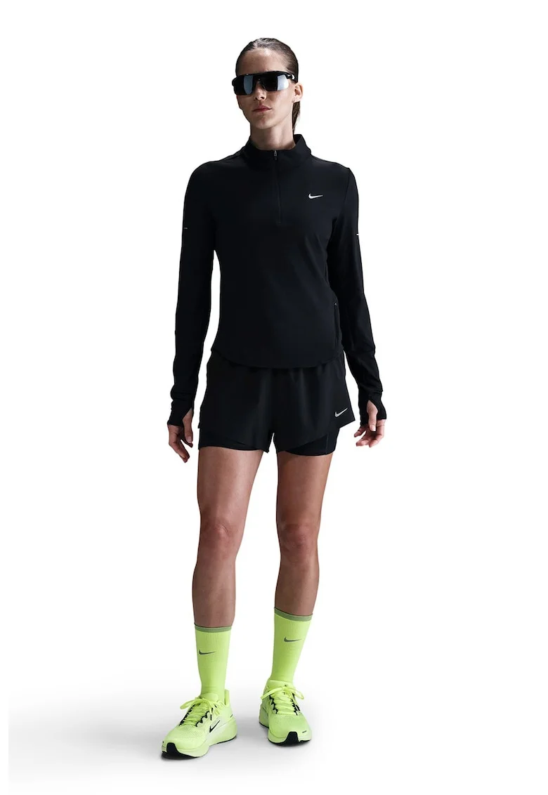 Bluza slim fit cu tehnologie Dri Fit si logo pentru fitness, Negru/Gri