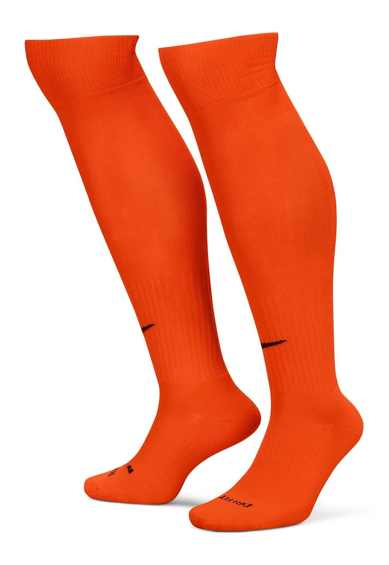 Sosete unisex lungi pana peste genunchi cu amortizare pentru fotbal Classic II, Negru/Portocaliu mandarina