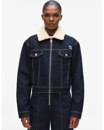 Jacheta din denim cu guler din material teddy, Albastru ultramarin
