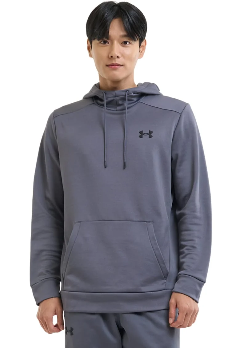 Hanorac din fleece cu logo pentru fitness, Gri inchis