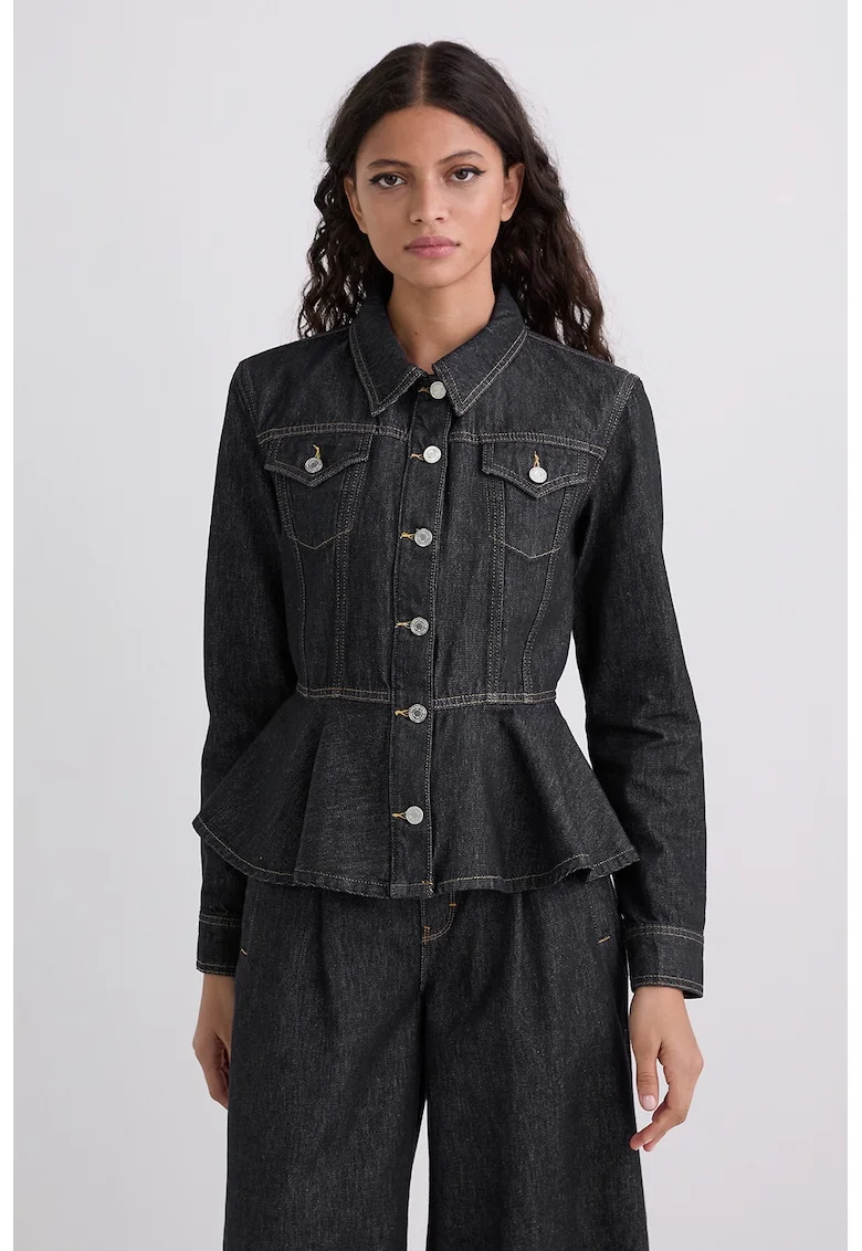 Jacheta din denim cu buzunare aplicate, Bleumarin
