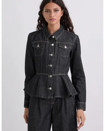 Jacheta din denim cu buzunare aplicate, Bleumarin