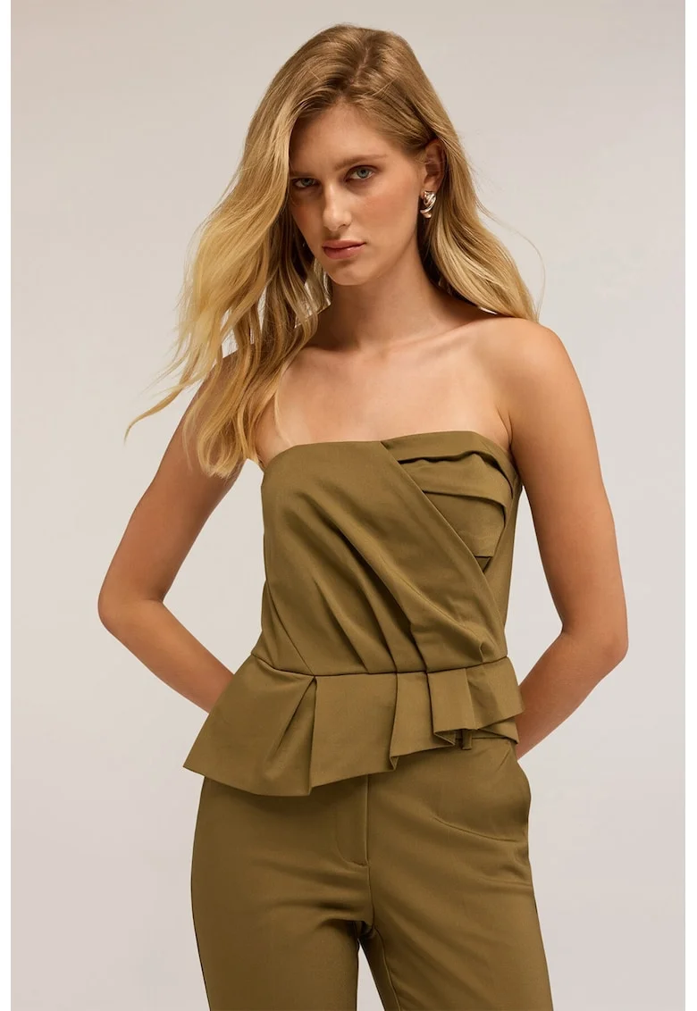 Top cu terminatie asimetrica Bandeau, Kaki inchis