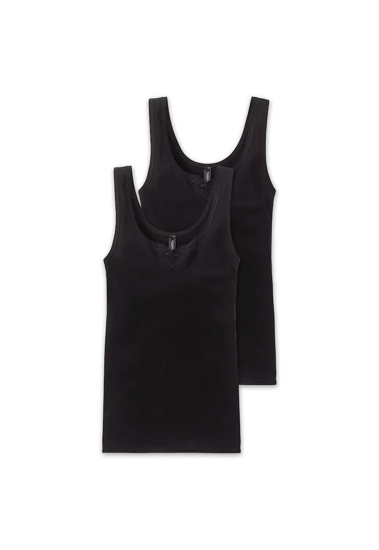 Set de maiouri cu garnituri cu broderie - 2 piese, Negru