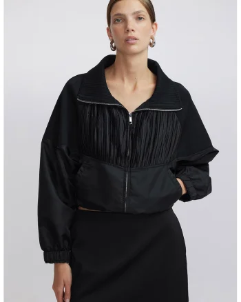 Jacheta crop cu buzunare laterale, Negru