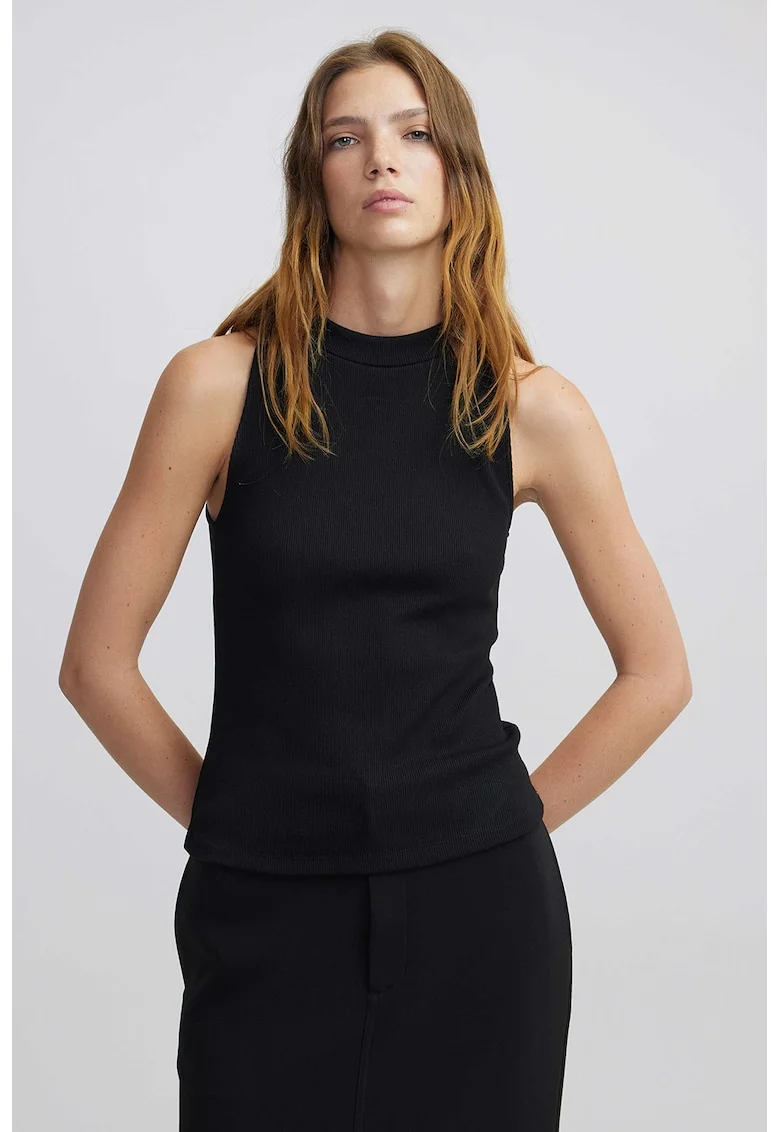Top slim-fit din amestec de bumbac, Negru