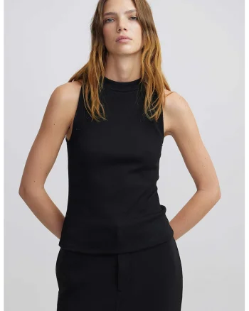 Top slim-fit din amestec de bumbac, Negru