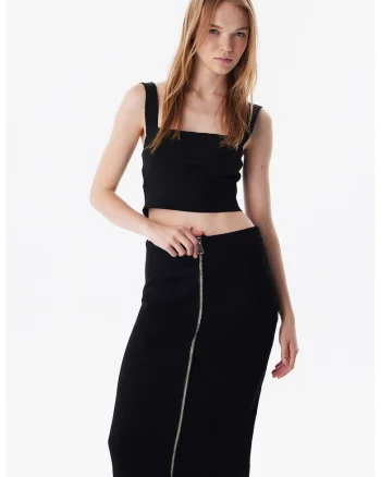 Top crop cu decolteu patrat, Negru