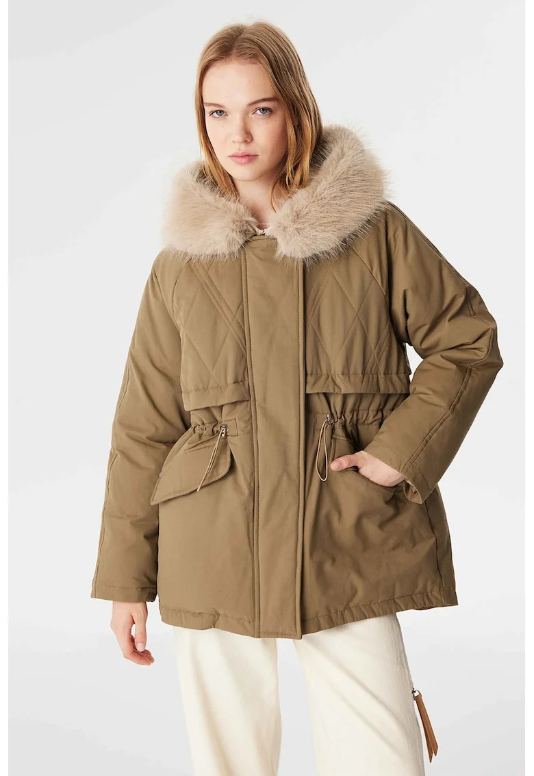 Geaca parka cu garnitura de blana sintetica, Kaki