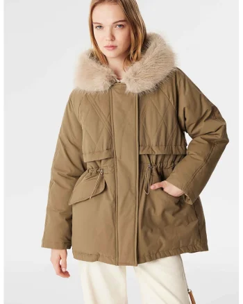 Geaca parka cu garnitura de blana sintetica, Kaki