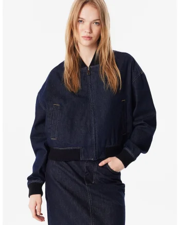 Jacheta bomber supradimensionata din denim, Albastru inchis