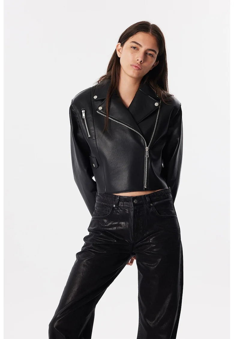 Jacheta biker de piele ecologica, Negru