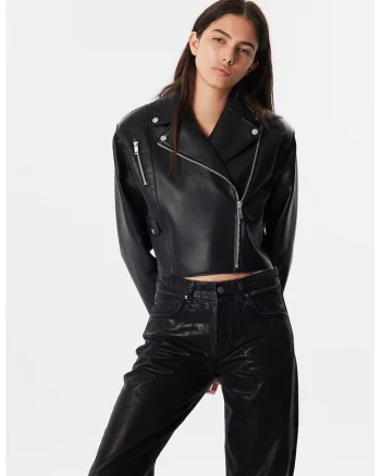 Jacheta biker de piele ecologica, Negru