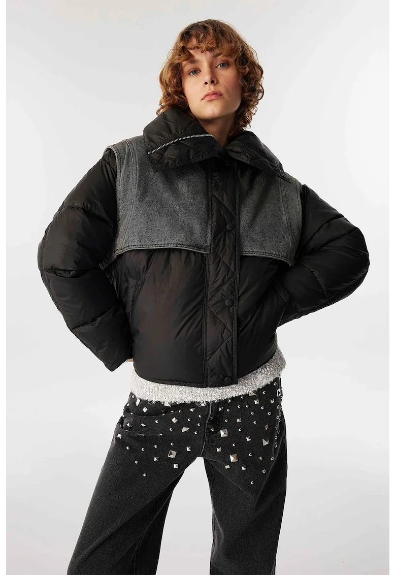 Geaca cu segment din denim, Negru