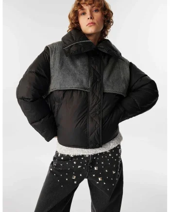 Geaca cu segment din denim, Negru