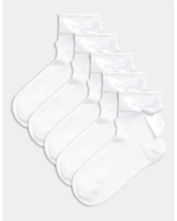 Set de sosete scurte cu funde - 5 perechi, Alb optic
