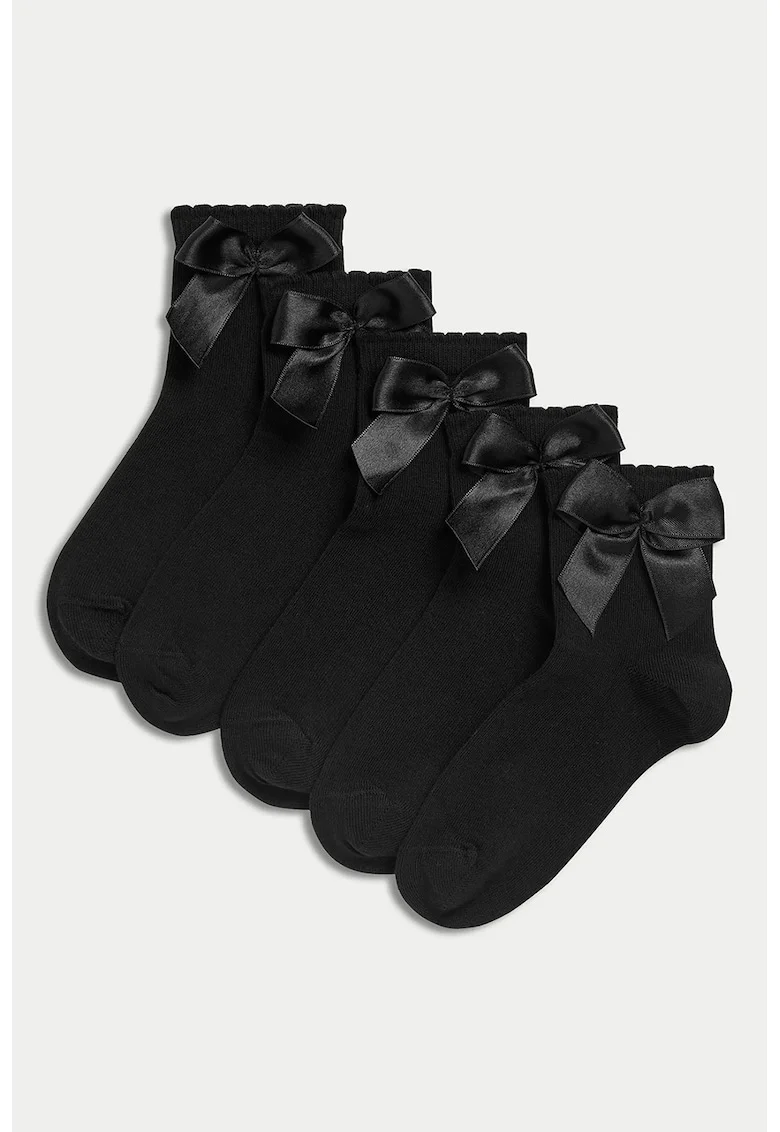 Set de sosete scurte cu funde - 5 perechi, Negru