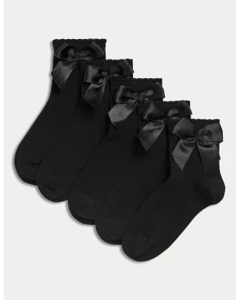 Set de sosete scurte cu funde - 5 perechi, Negru