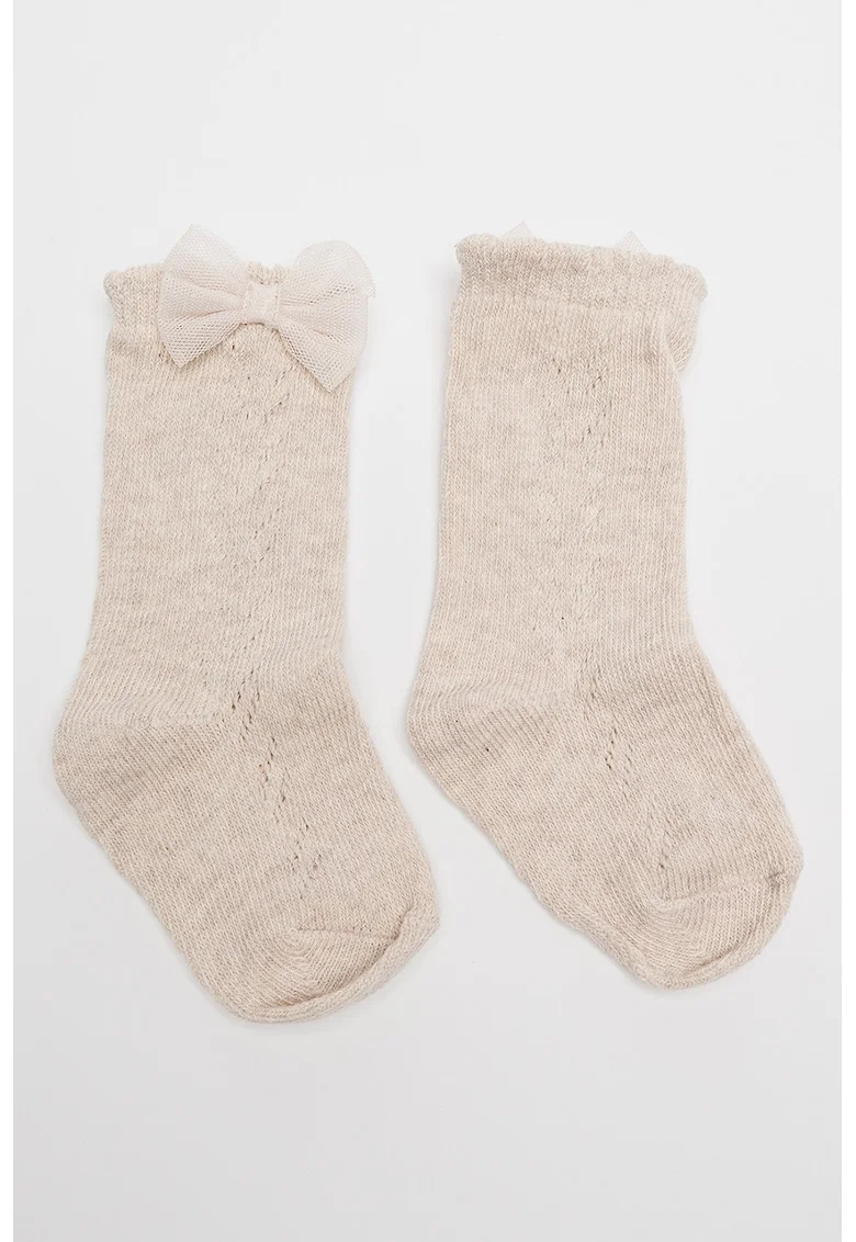 Sosete lungi tricotate cu funda decorativa, Bej melange
