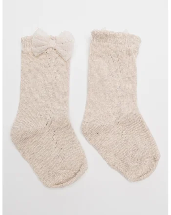 Sosete lungi tricotate cu funda decorativa, Bej melange