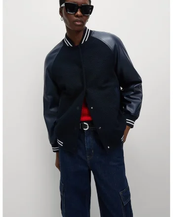 Jacheta bomber cu segmente din fleece, Albastru ultramarin