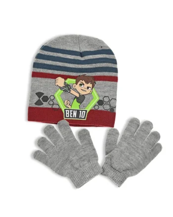 Set caciula si manusi, 2 piese, baieti,, Visiniu/Gri