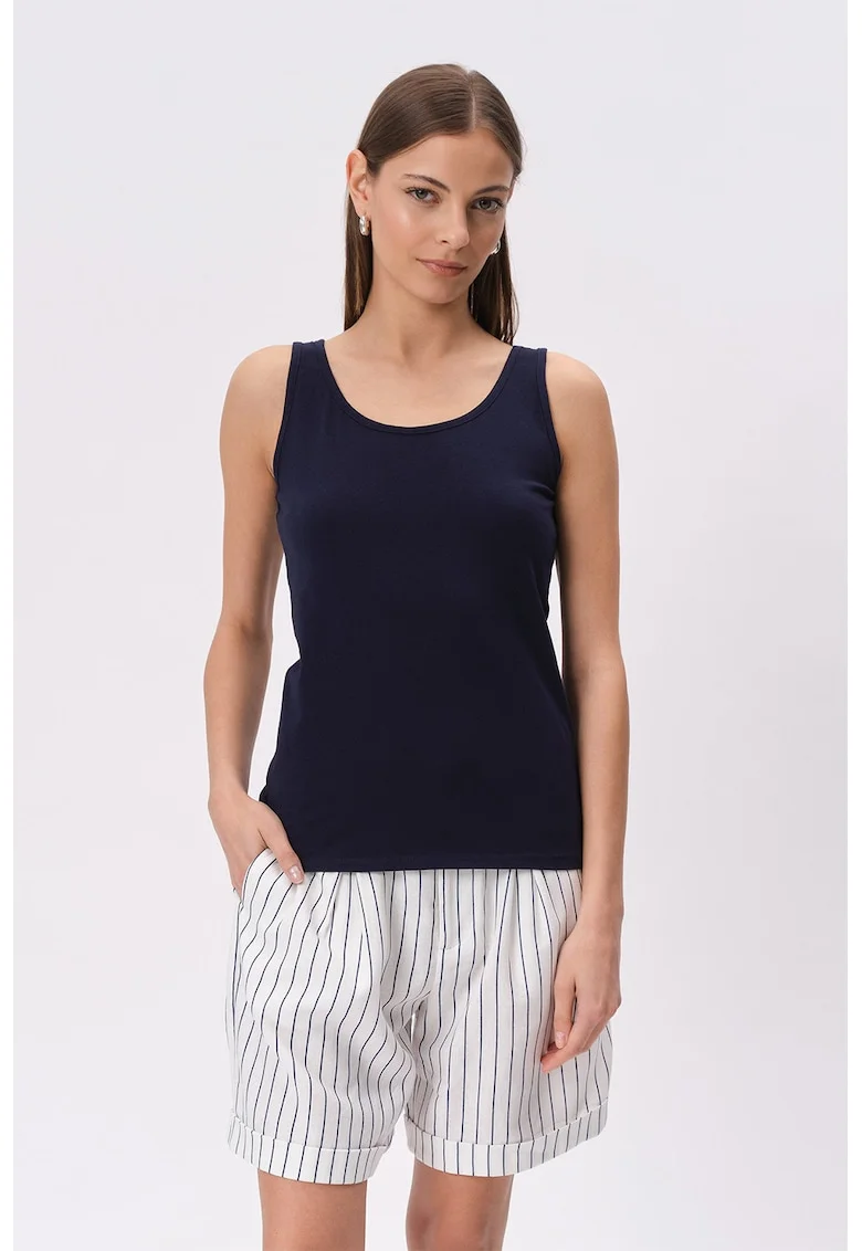 Top uni cu decolteu rotund, Negru/Negru stins