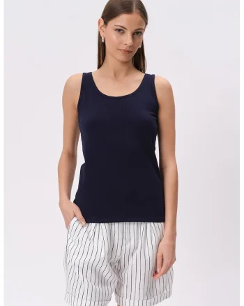 Top uni cu decolteu rotund, Negru/Negru stins