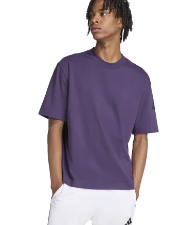 Tricou cu decolteu la baza gatului si detaliu cu logo pe maneci, Negru/Mov inchis
