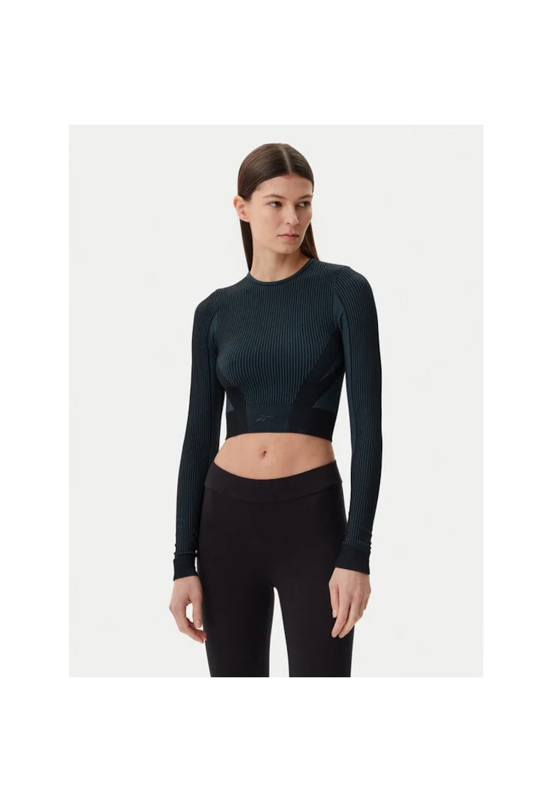 Bluza sport dama,  LS Crop 118570, negru, 72% nylon, 28% elastan