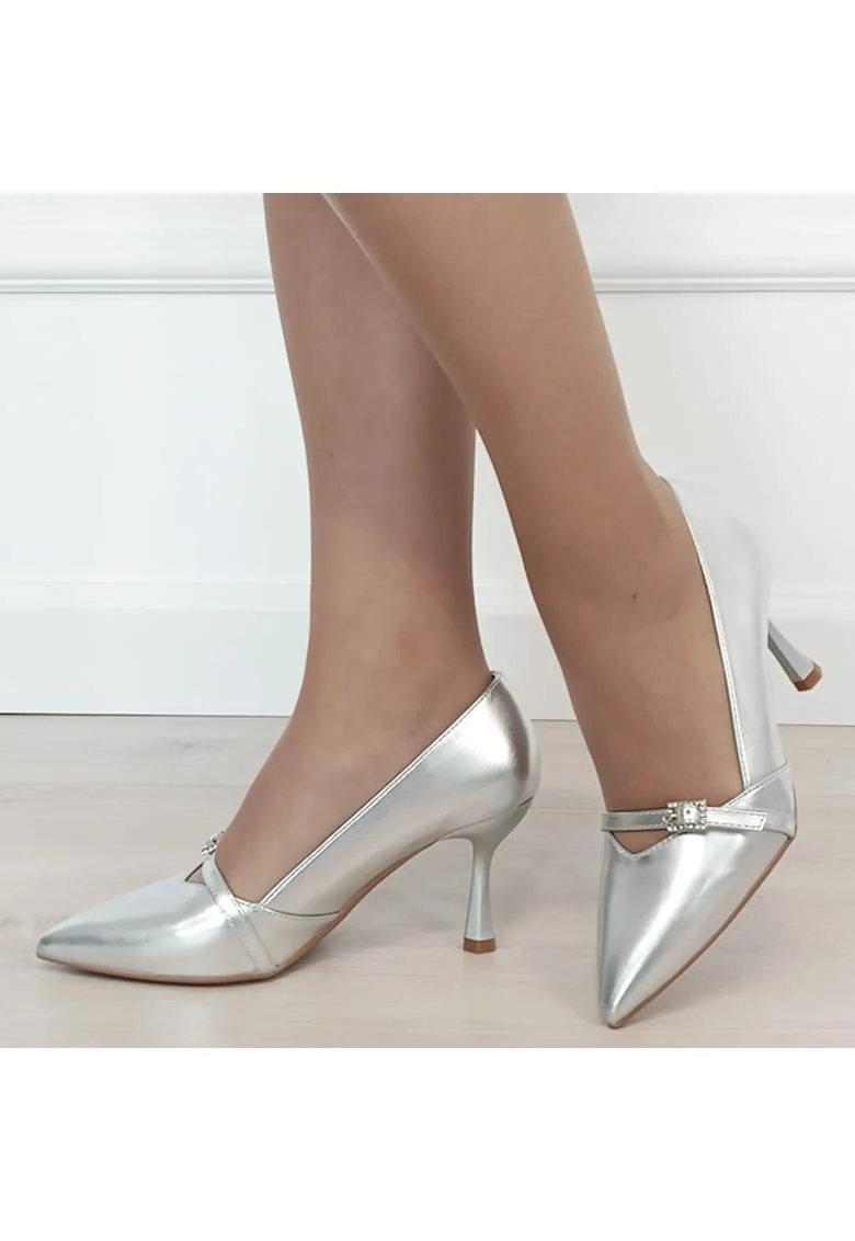 Pantofi argintii eleganti 3240 01 18894, Argintiu