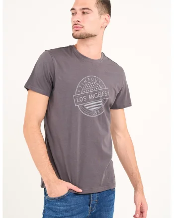 Tricou cu design grafic si decolteu la baza gatului, Lila pal