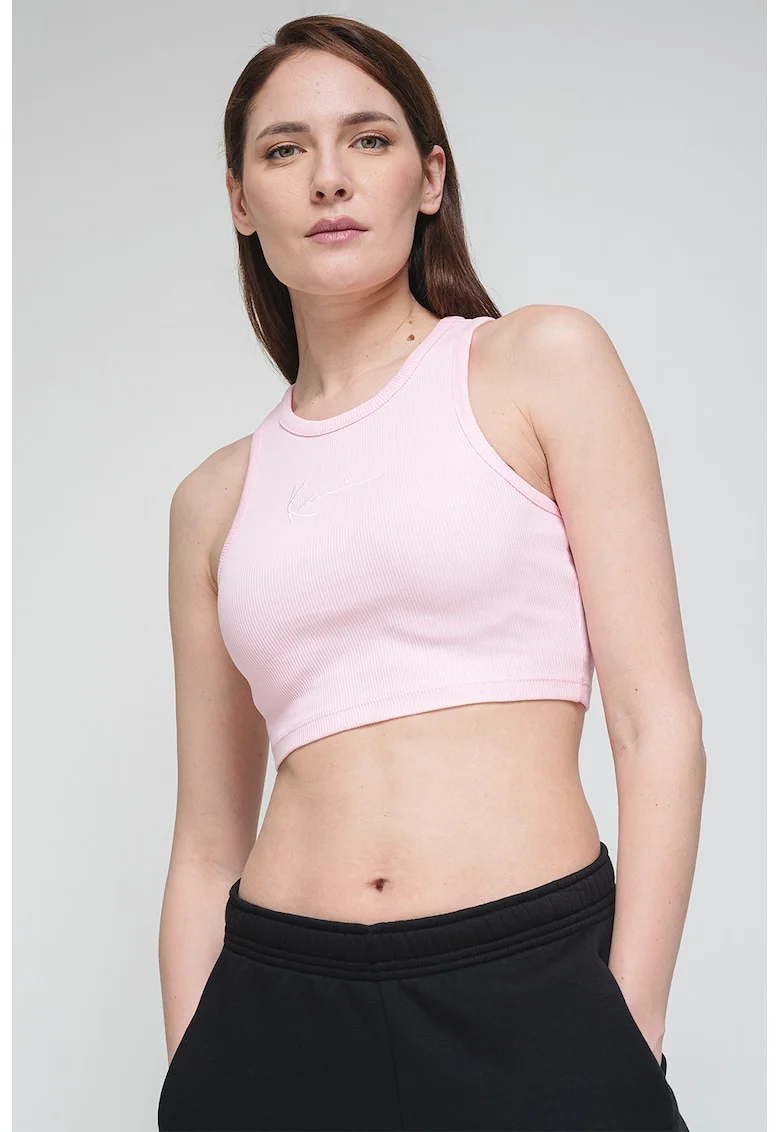 Top crop uni, Roz pastel/Alb optic