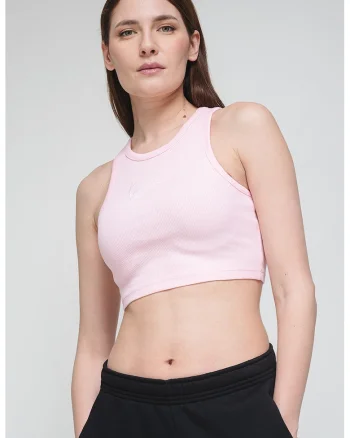 Top crop uni, Roz pastel/Alb optic
