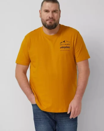 Big Sizes Tricou barbati big sizes, cu decolteu la baza gatului si imprimeu cu text, Galben inchis