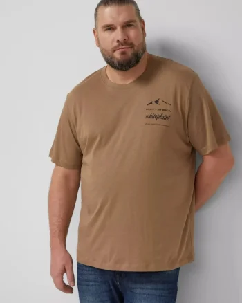 Big Sizes Tricou barbati big sizes, cu decolteu la baza gatului si imprimeu cu text, Maro