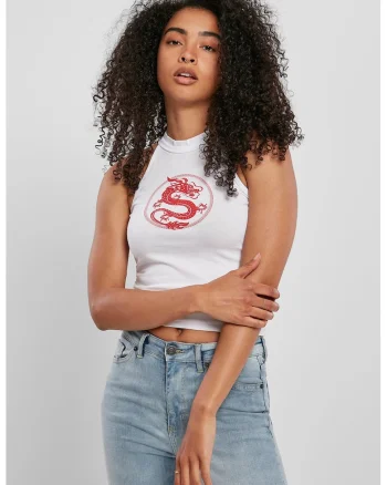 Top crop cu imprimeu grafic, Alb