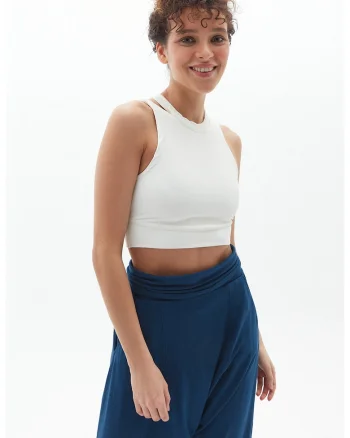 Top crop cu decupaje, Alb