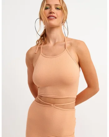 Top crop cu prindere cu snururi, Piersica