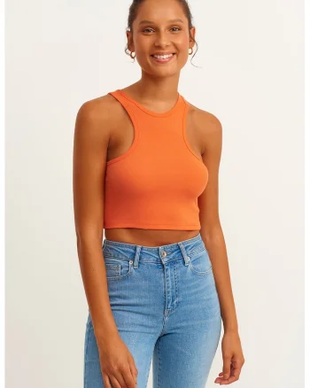 Top crop cu model uni, Portocaliu persan