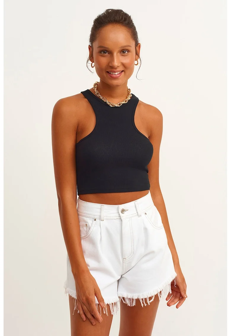 Top crop cu model uni, Negru