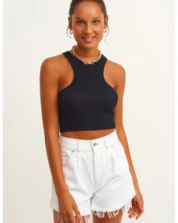 Top crop cu model uni, Negru