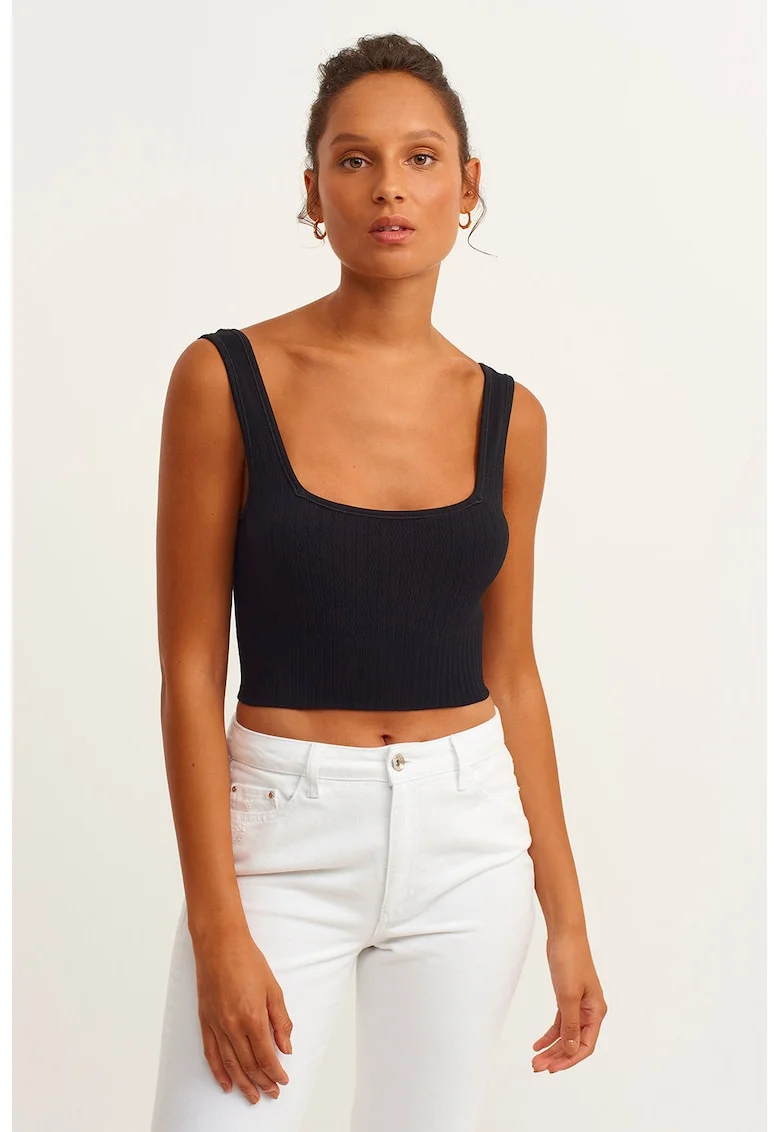 Top crop cu model uni, Negru