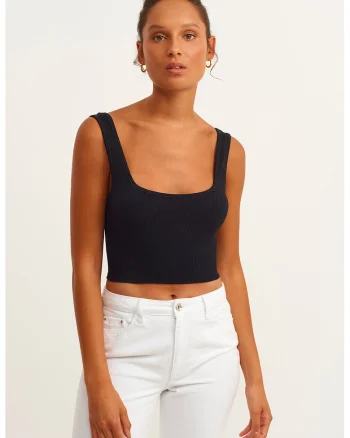 Top crop cu model uni, Negru
