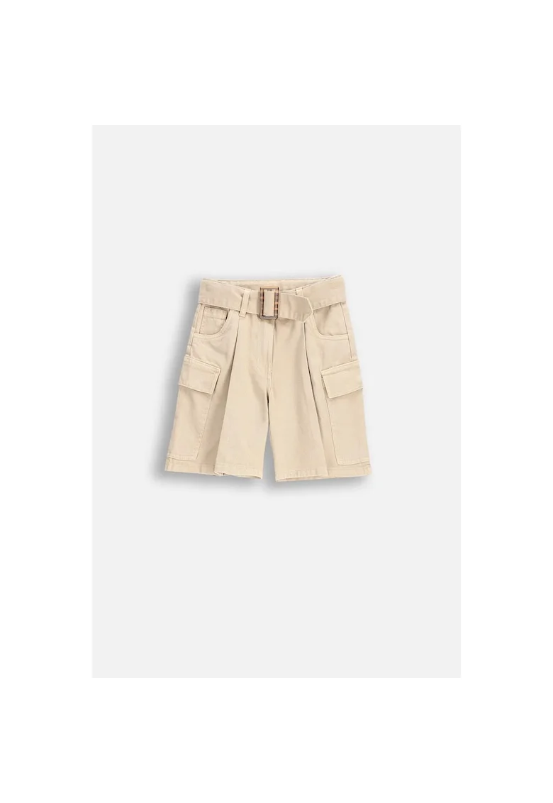 Pantaloni scurti copii,  ecru, bumbac, curea reglabila, buzunare practice