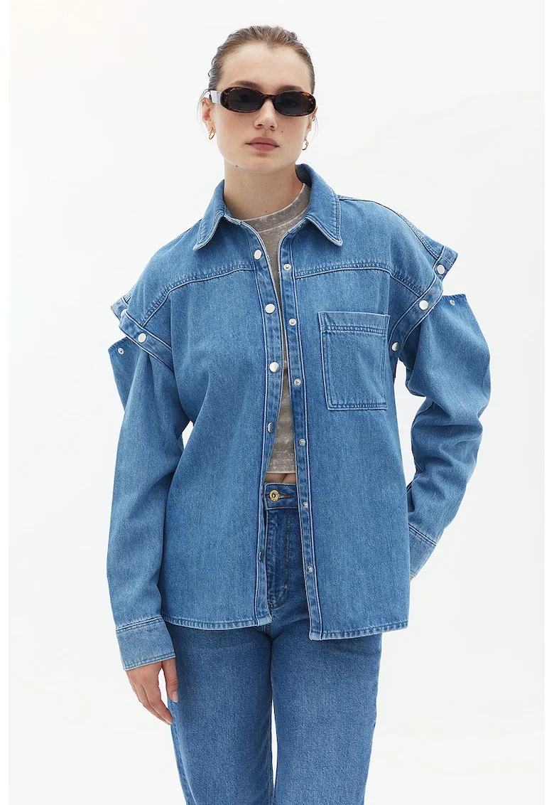 Jacheta din denim cu maneci detasabile, Albastru