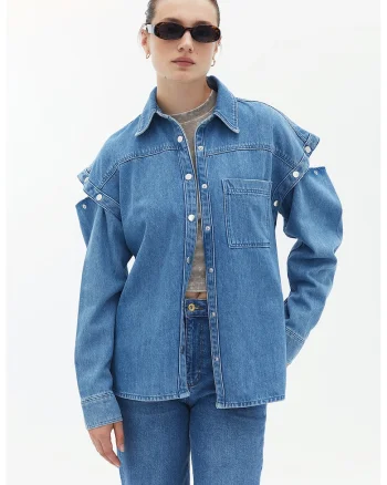 Jacheta din denim cu maneci detasabile, Albastru