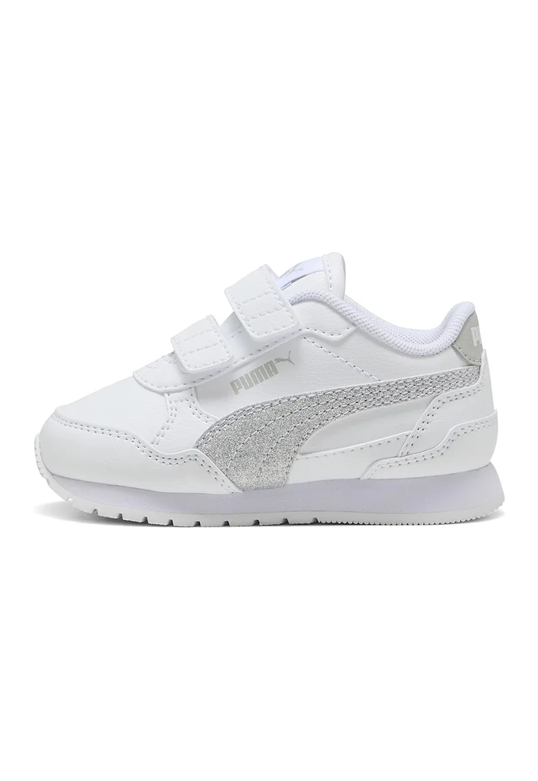 Pantofi sport de piele ecologica cu captuseala stralucitoare, Gri/Alb optic/Argintiu